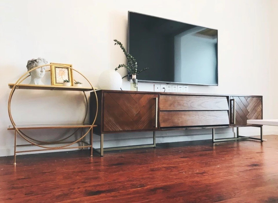 ZOE Herringbone Acacia Wood TV Console