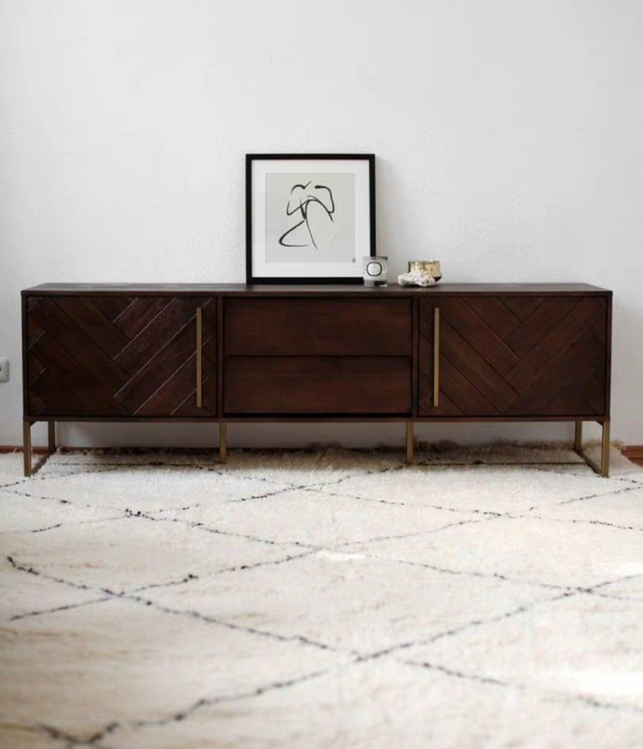 ZOE Herringbone Acacia Wood TV Console