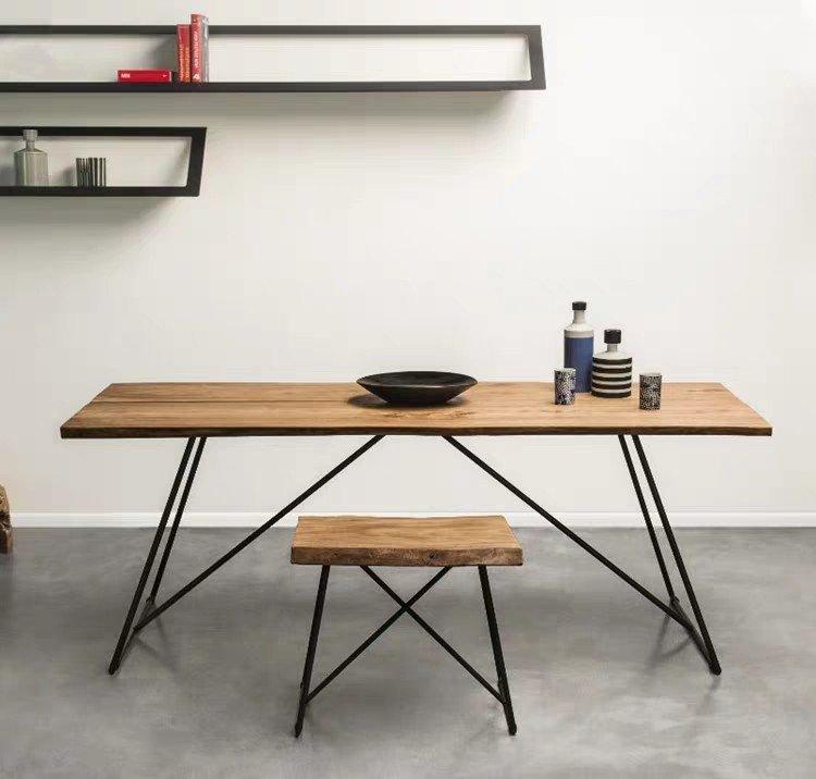 ANA Modern Industrial Ultra Slim Solid Wood Dining Table, Writing Desk