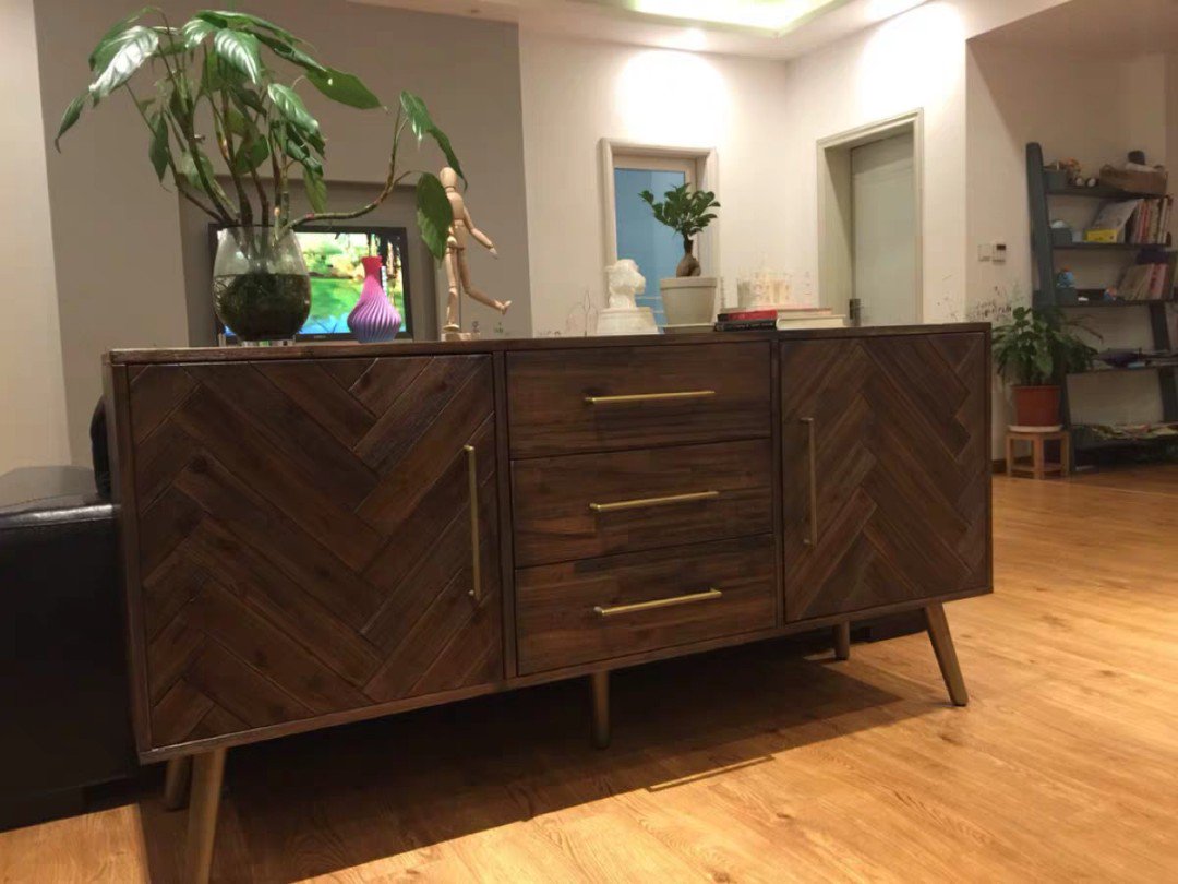 PEYTON Acacia Wood Herringbone Sideboard