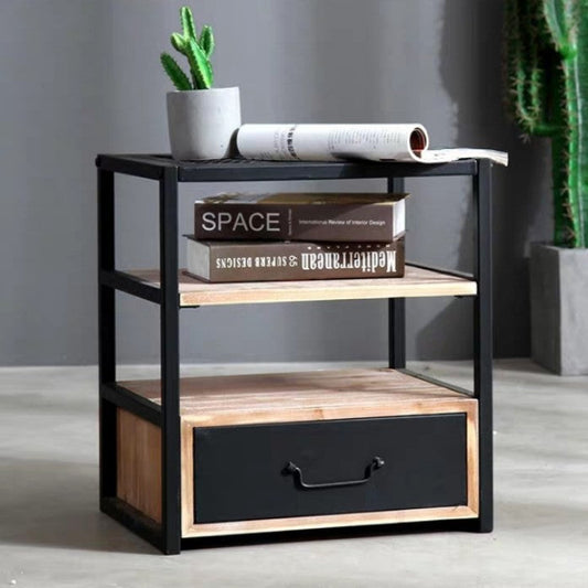 NOELLE Modern Industrial Solid Wood Bedside Table Lamp Stand