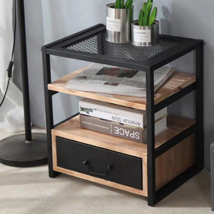 NOELLE Modern Industrial Solid Wood Bedside Table Lamp Stand