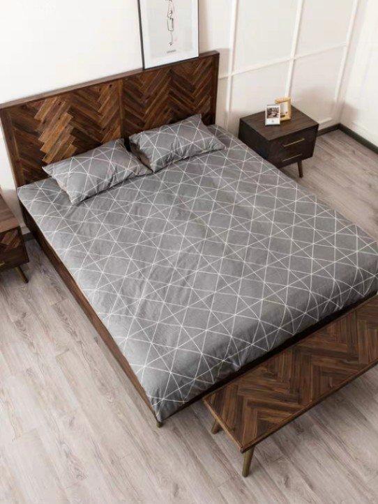 CORA Acacia Wood Herringbone Bedframe Design