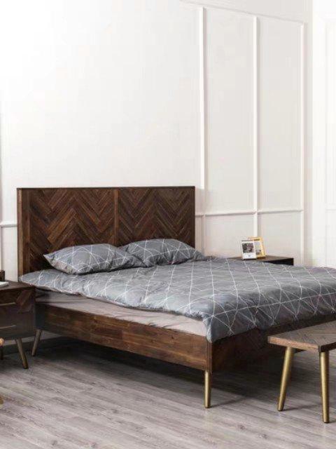 CORA Acacia Wood Herringbone Bedframe Design