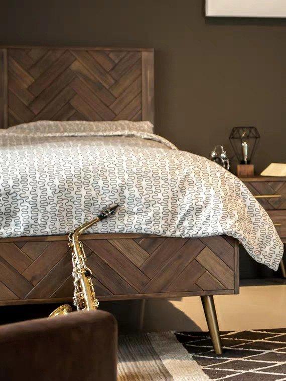 CORA Acacia Wood Herringbone Bedframe Design