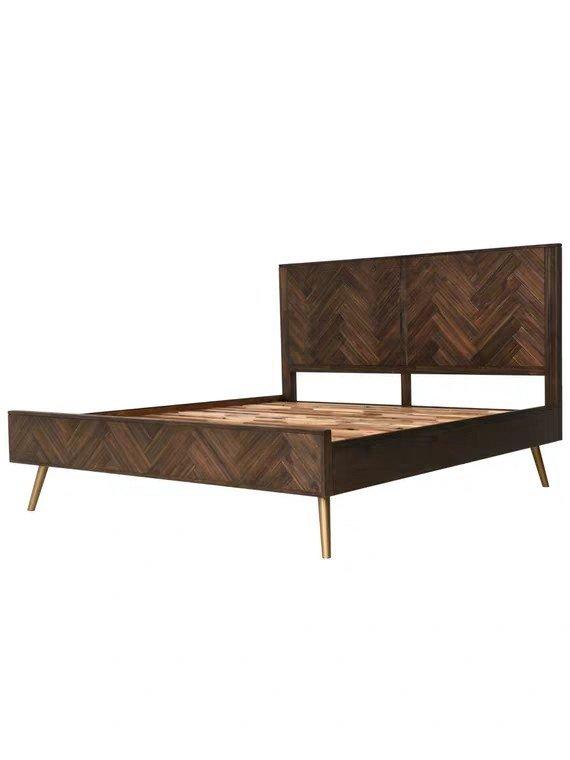 CORA Acacia Wood Herringbone Bedframe Design